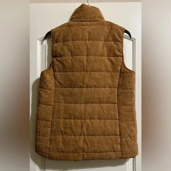 NWT Entro Women’s Tan Brown Faux Corduroy Quilted Vest Medium Zip Up Pockets - Picture 3 of 6